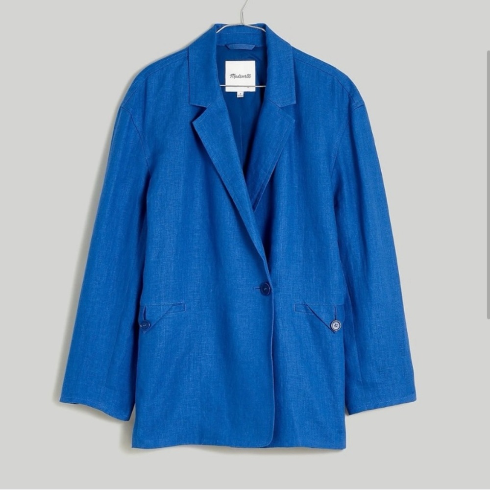Madewell 100% Linen Double Breasted Blazer Blue